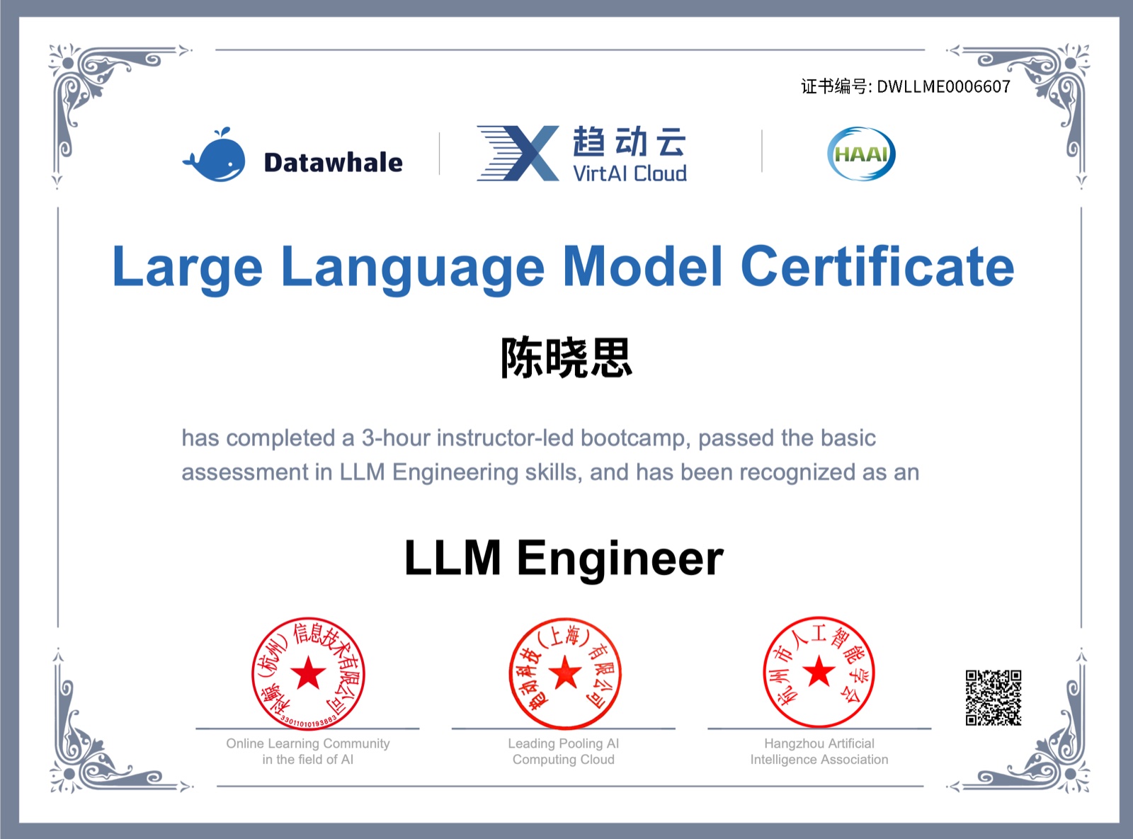 LLM Engineer 认证证书